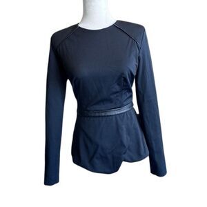 La Pina David Helwani Black Top Peplum Long Sleeve SZ S